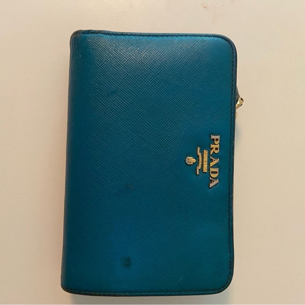 Prada wallet small, greenish blue